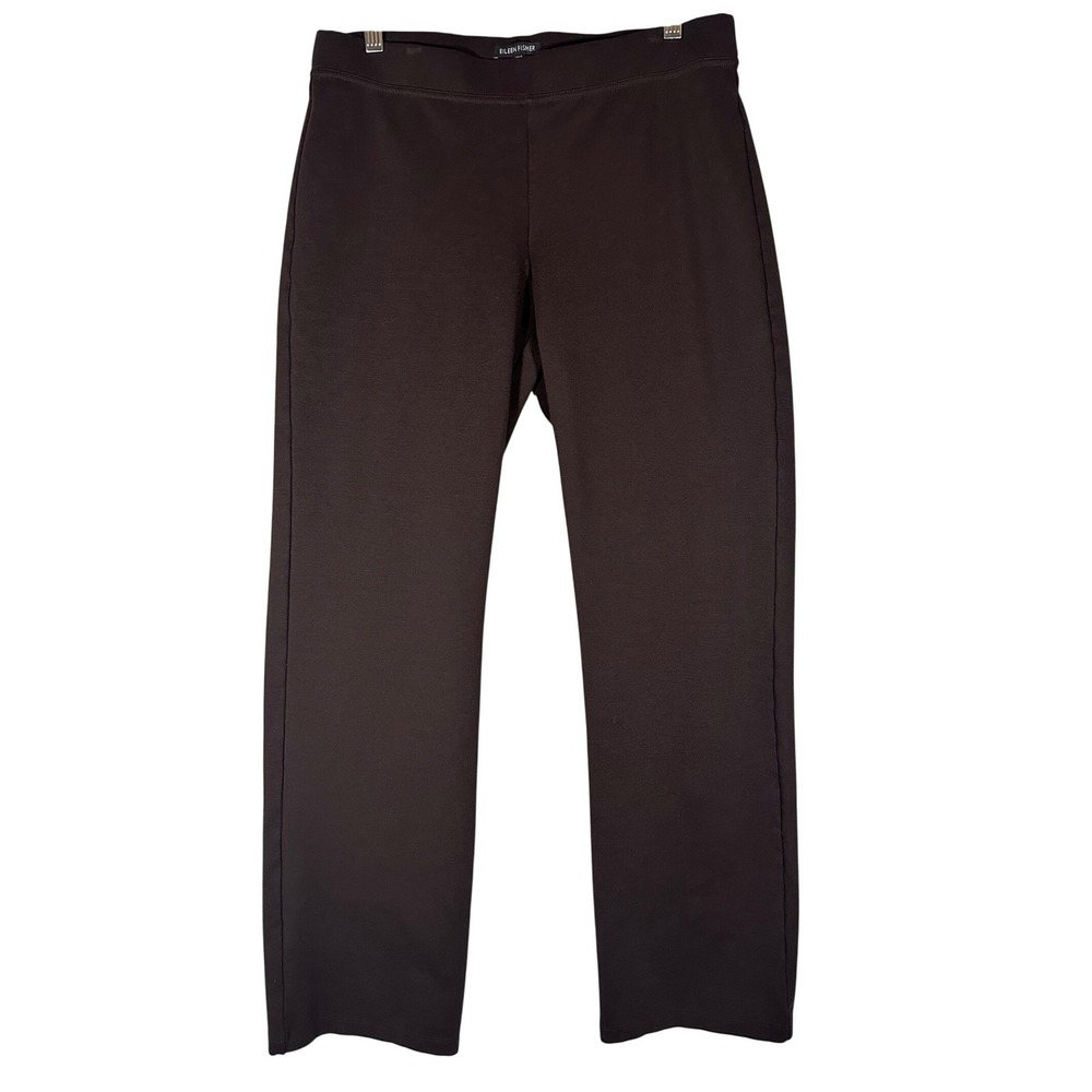 Eileen Fisher Dark Brown Pull On Ponte Straight Leg Pants Sz M Chocolate Stretch